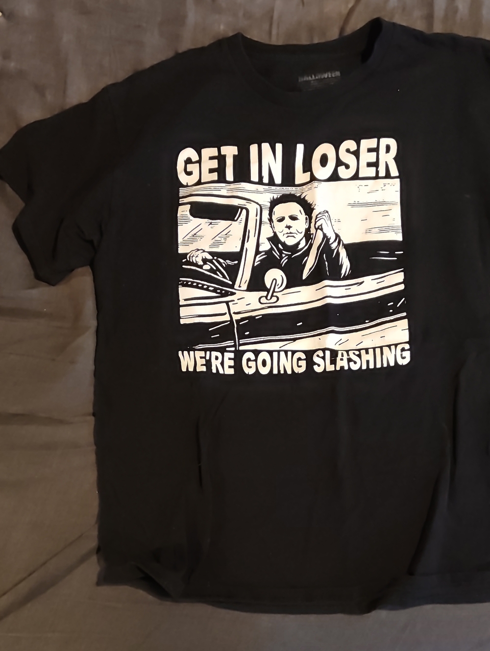 Black Graphic Short-Sleeve Tee - 'Get In Loser' Horror Print